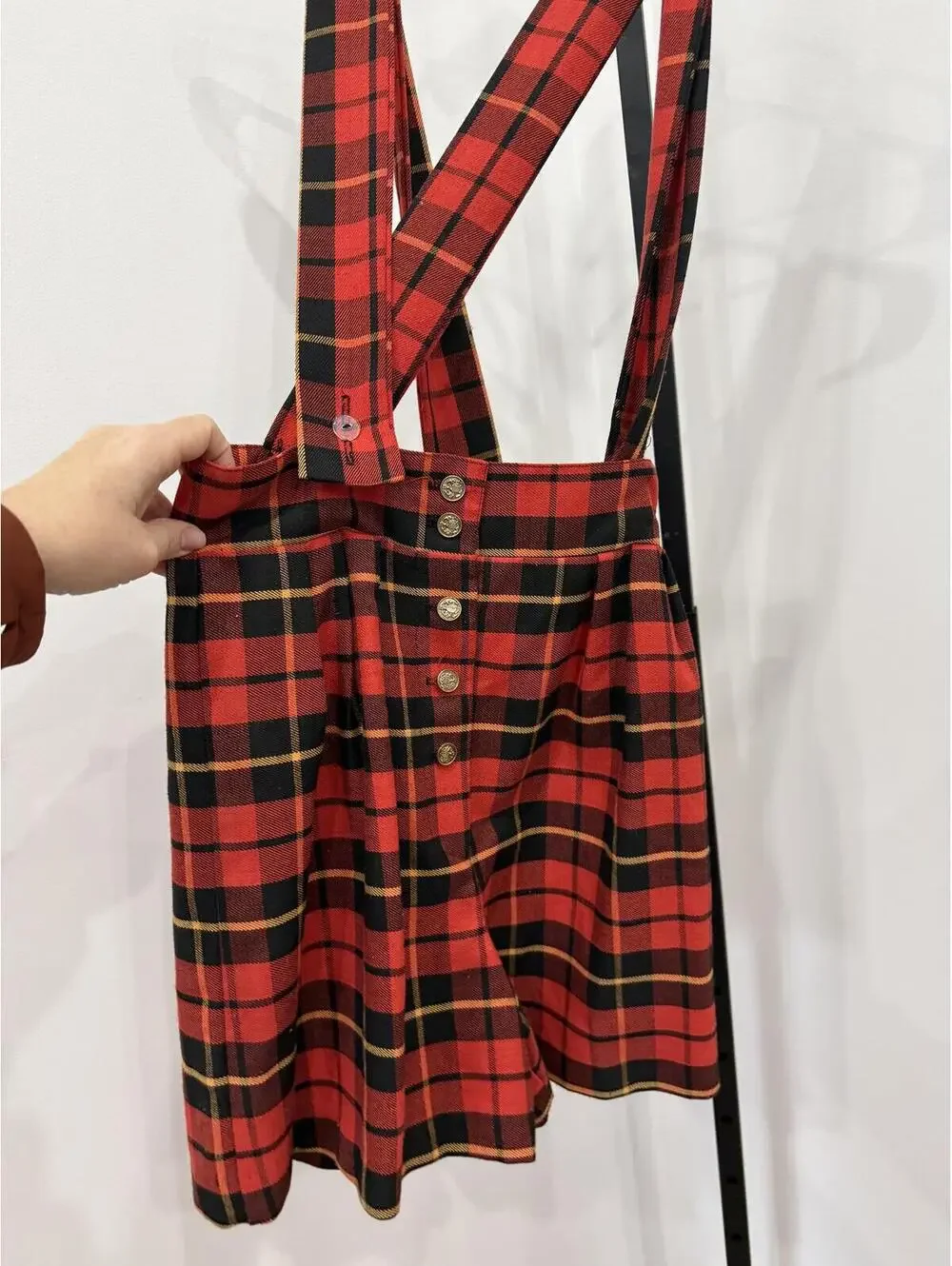 Bonjour Red and Black Plaid Suspender Short - Picture 4 of 12